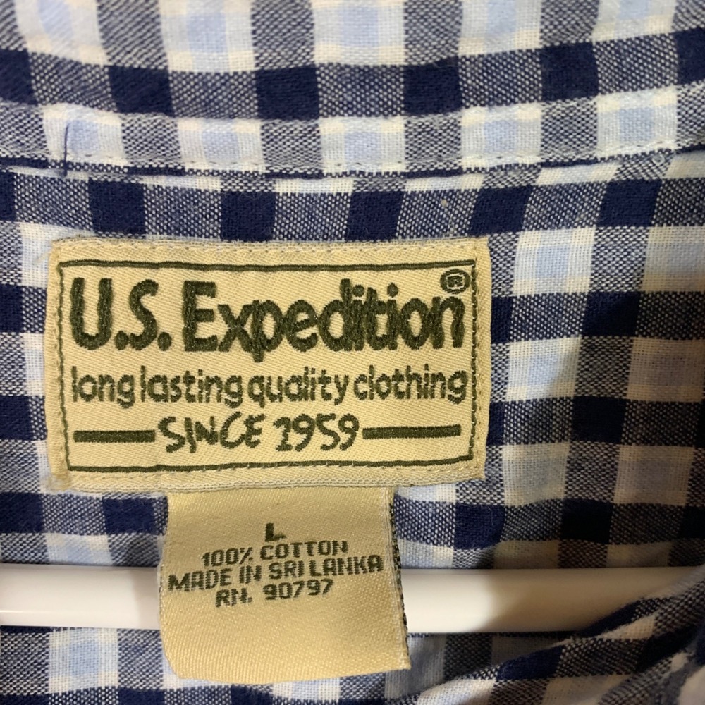 Y2K US Expedition Gingham Shirt Short Sleeve Button Up Cotton‎ Blend Mens Large
